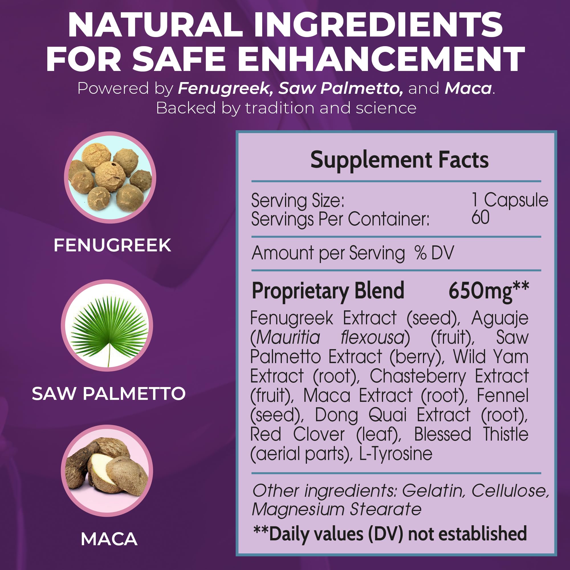 Saw Palmetto berries beside Busty Boost packaging