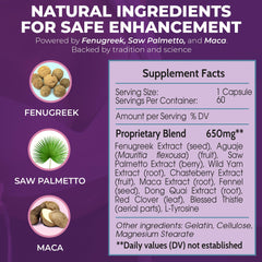 Saw Palmetto berries beside Busty Boost packaging
