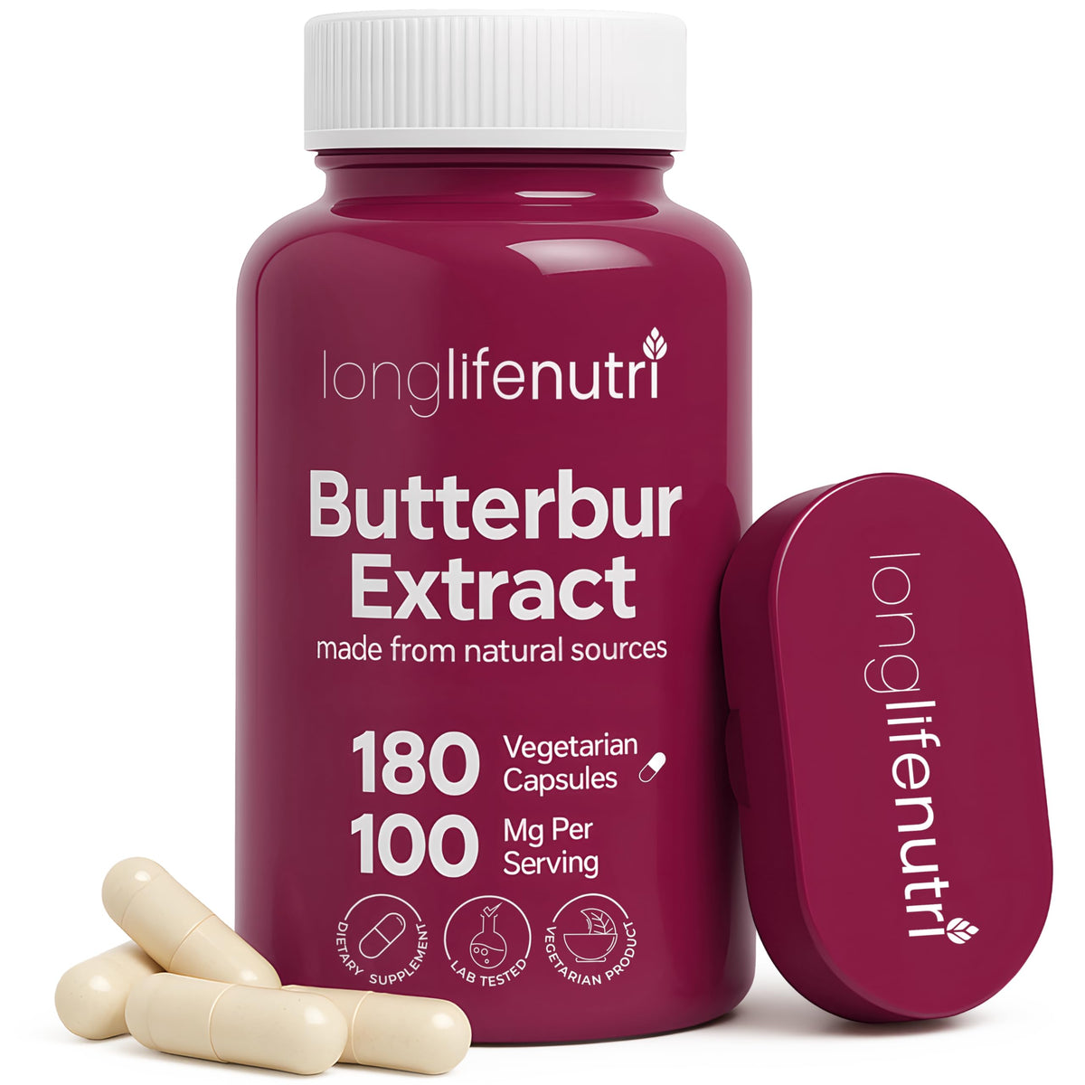 LongLifeNutri Butterbur Extract 100mg bottle front view