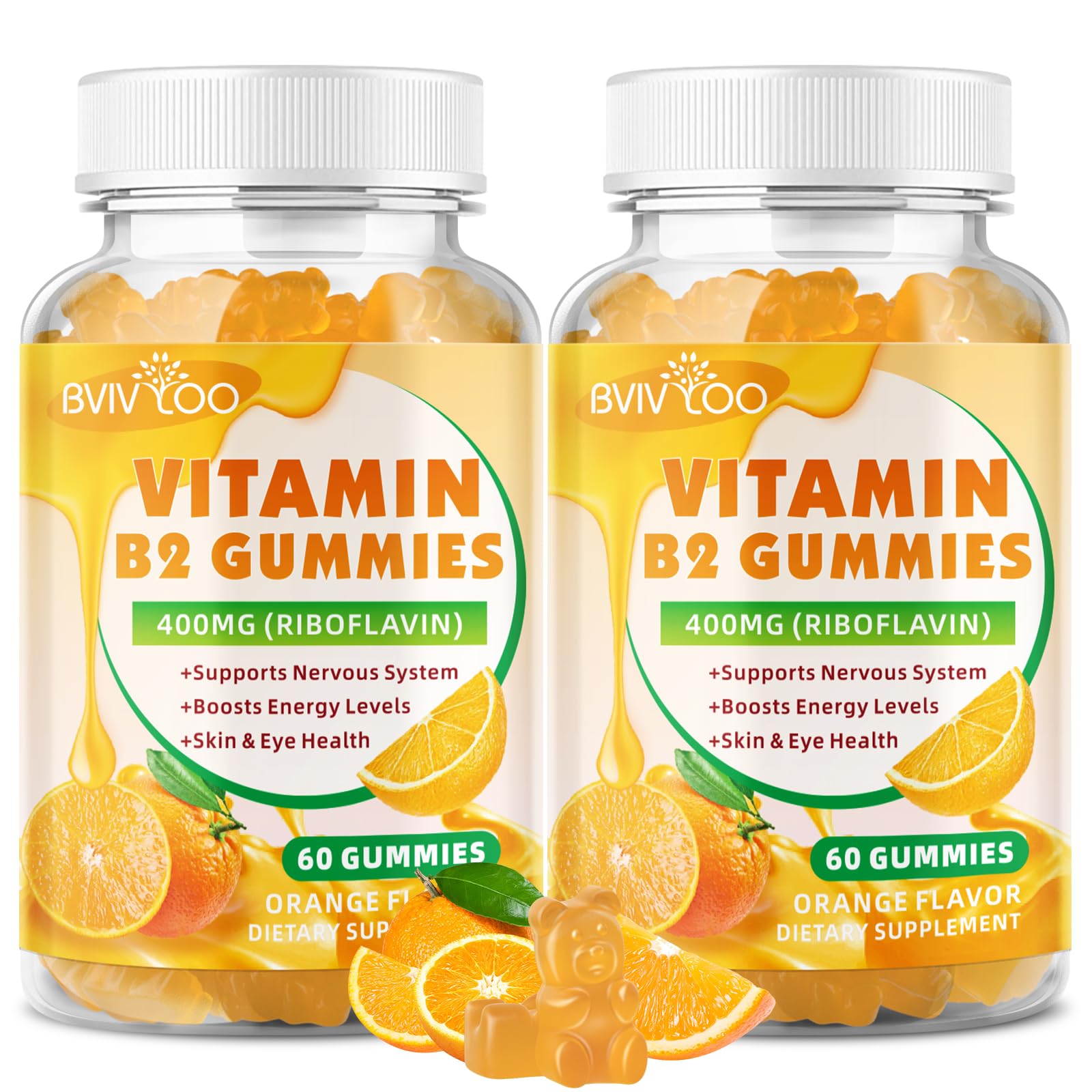 BVIVLOO Vitamin B2 Gummies orange flavor bottle front view
