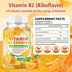 BVIVLOO Vitamin B2 Gummies orange flavor bottle back view