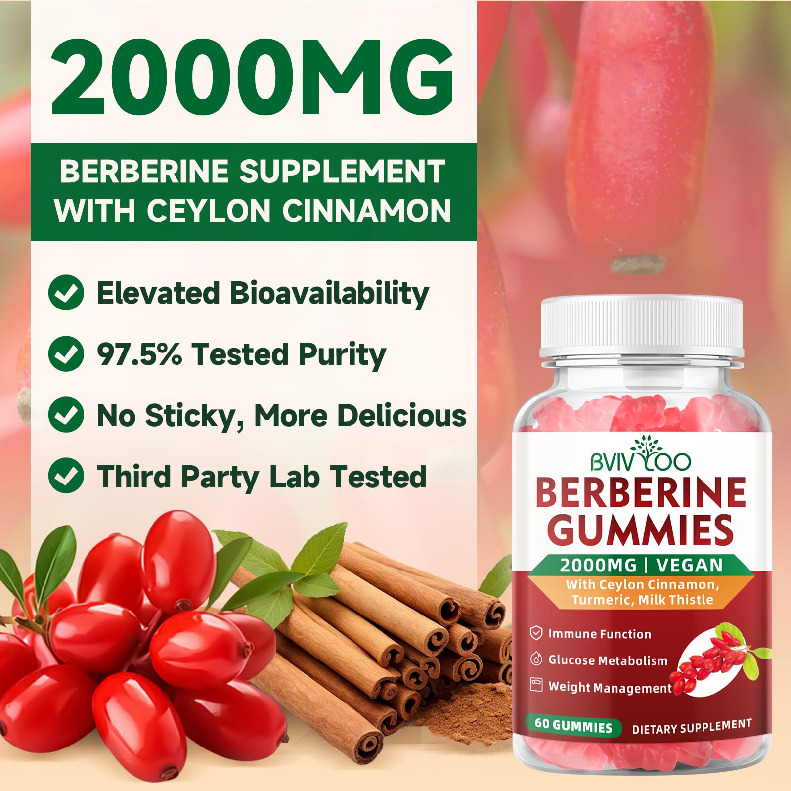 BVIVLOO Berberine Gummies 2-pack packaging with label