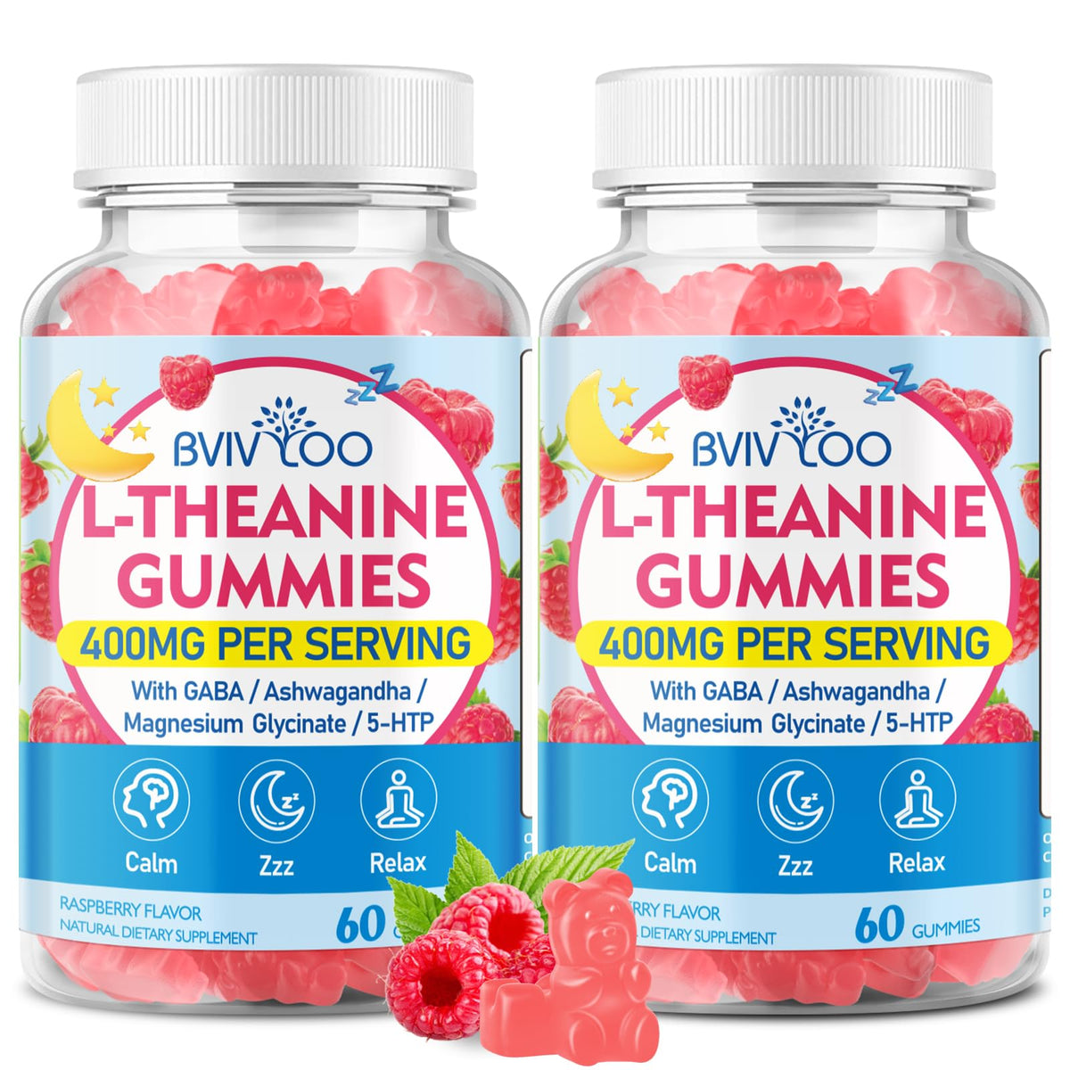 BVIVLOO L-Theanine Gummies Raspberry front label - 120 count