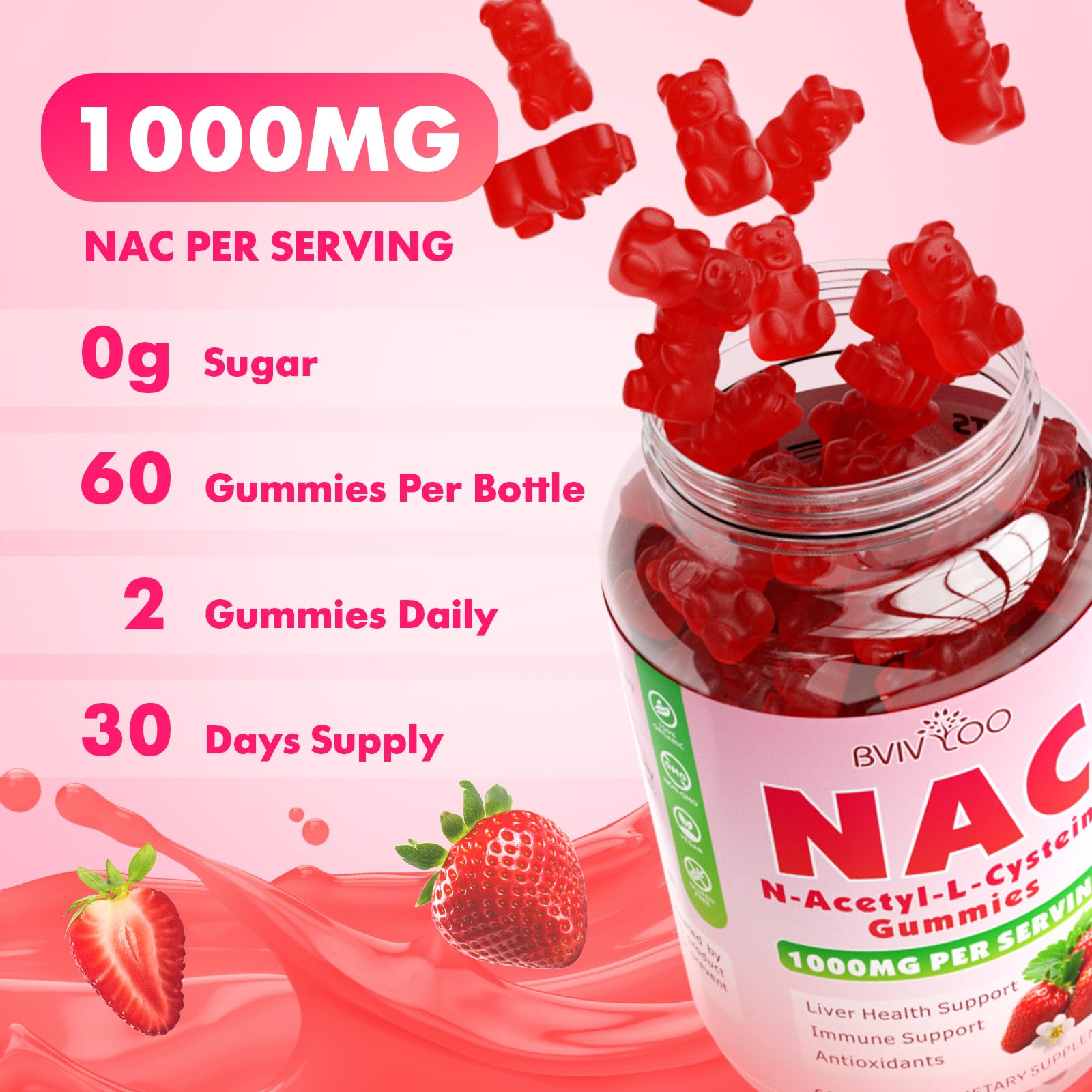Strawberry flavored vegan NAC gummies image