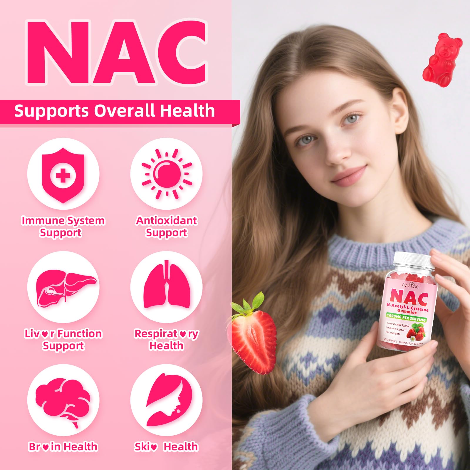 Ingredients: vegan, plant-based pectin NAC gummies