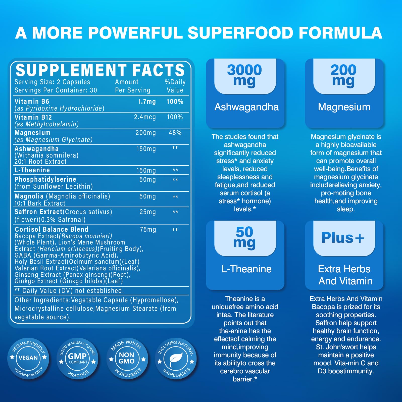 Close-up of bottle and capsules showing vegan formula