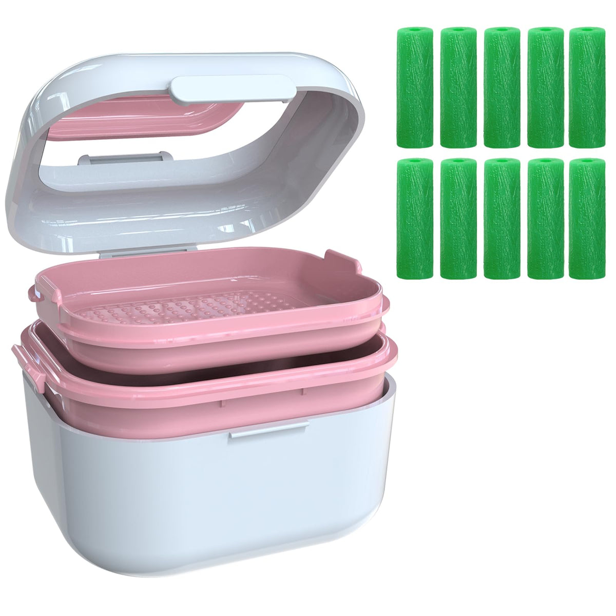BVN Denture Bath Case with lid open showing interior and mirror