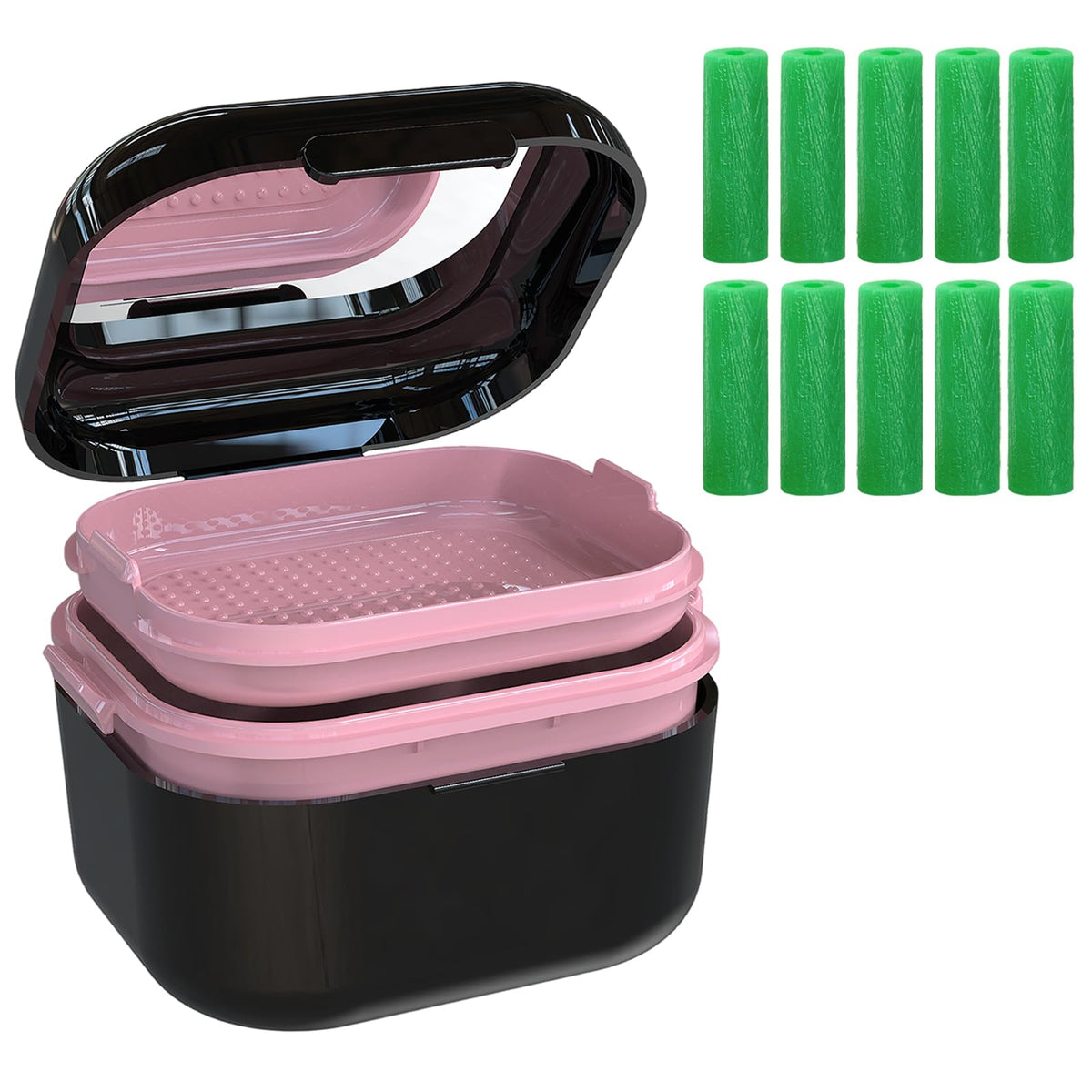 Front view of BVN denture bath case