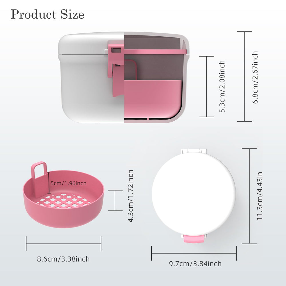 Open BVN denture cup showing compact white and pink design