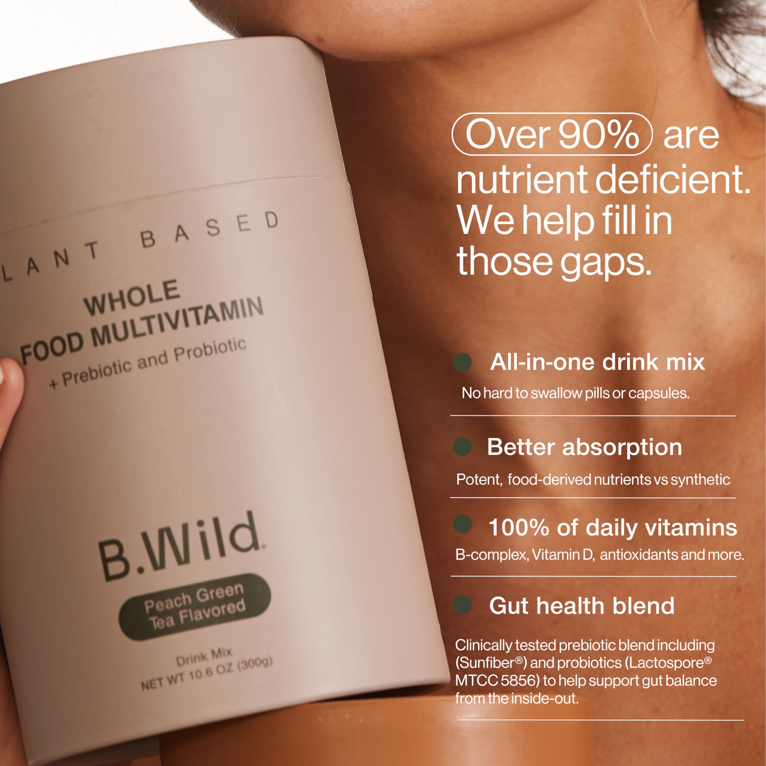 Close-up of Peach Green Tea powder with prebiotics and probiotics