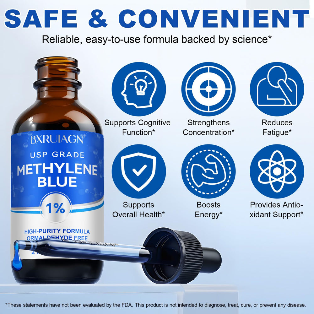 BXRUIAGN methylene blue label closeup showing USP Grade quality.