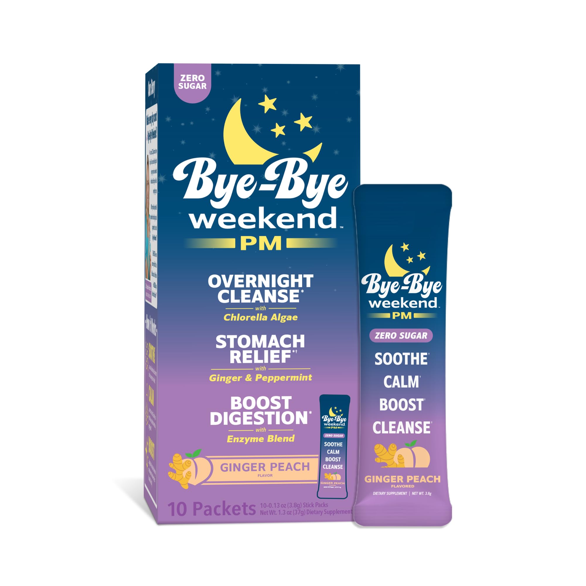 Bye-Bye Weekend PM bottle on nightstand with a calm evening setup for restful sleep potential.