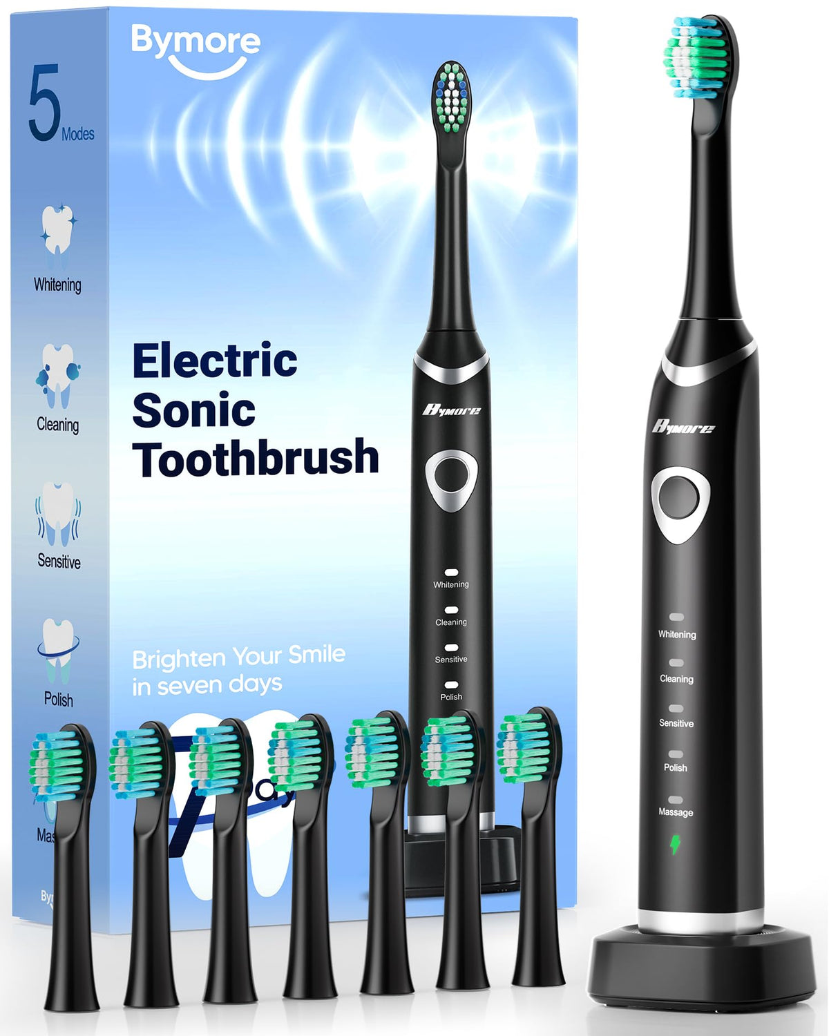 Bymore electric toothbrush for adults – black main product shot