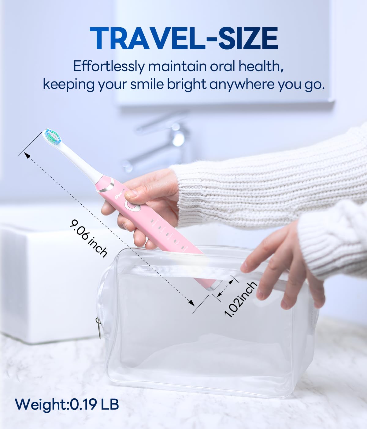 Dark pink Bymore toothbrush showing five cleaning modes