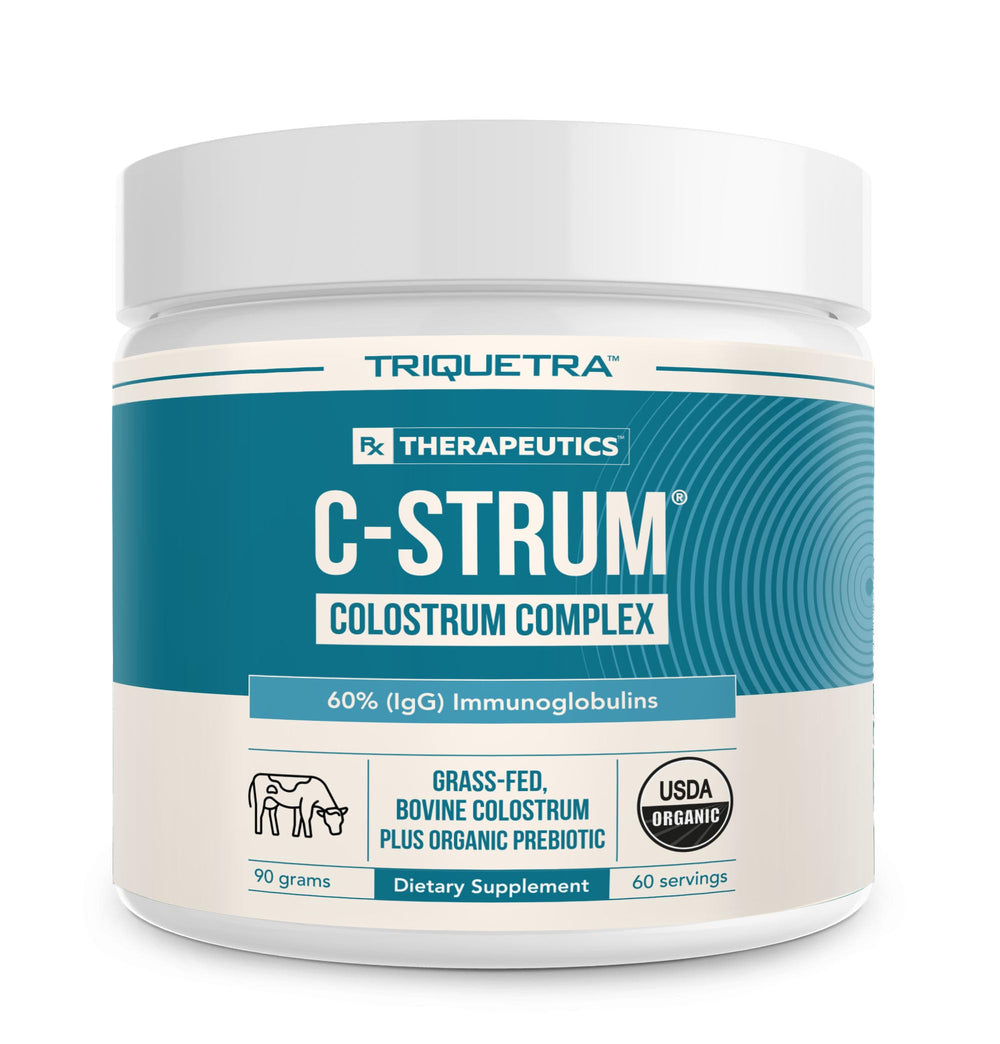 C-Strum Organic Bovine Colostrum Powder bottle with 60 servings and 60% IgG