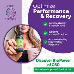 Graphic illustrating energy and mental clarity benefits of C60