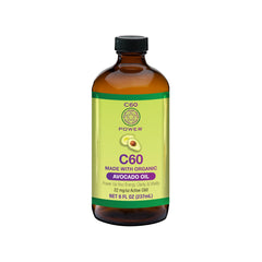C60 Power Organic Avocado Oil 8oz amber bottle - front view