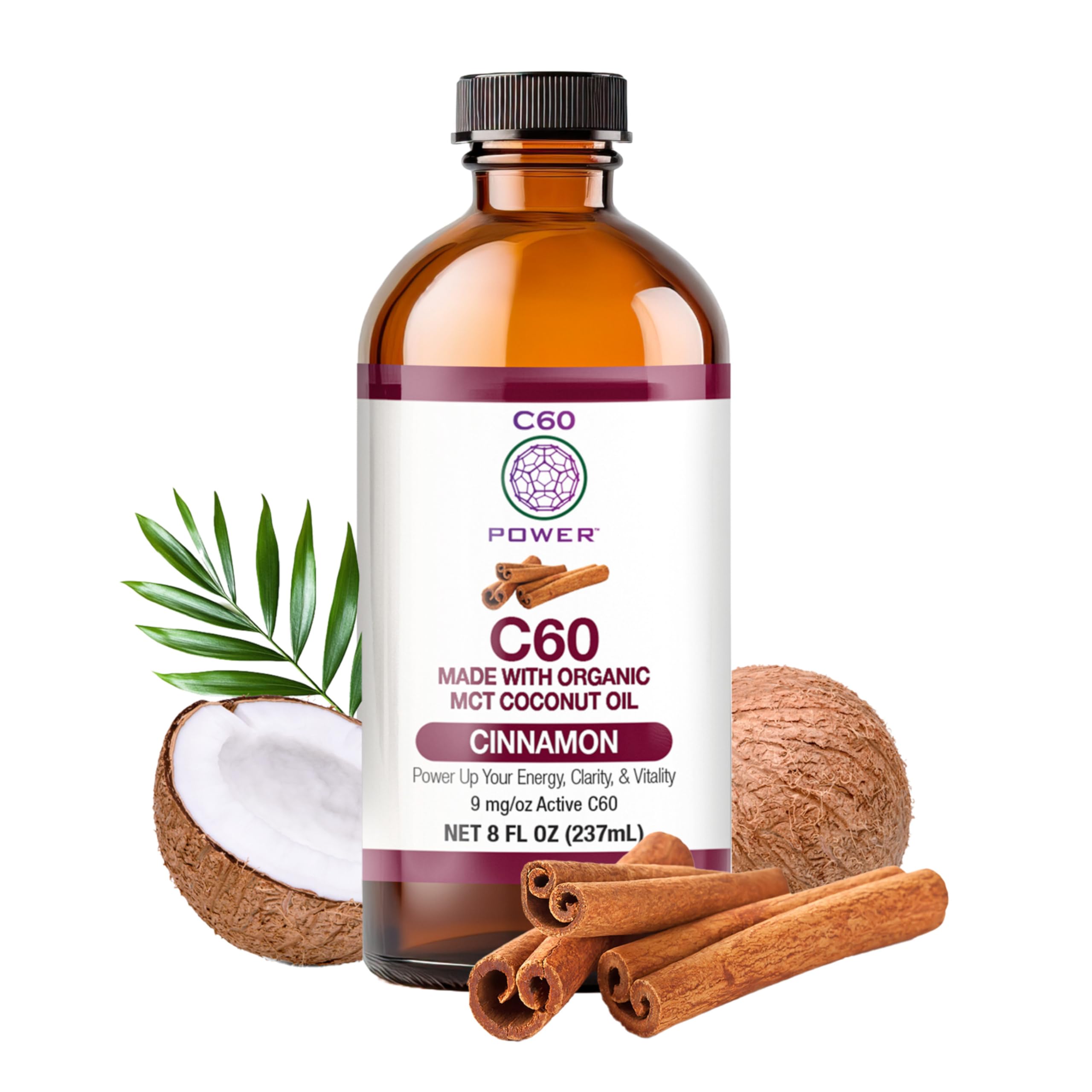 C60 Power Cinnamon Flavored C60 MCT Coconut Oil - 8oz bottle
