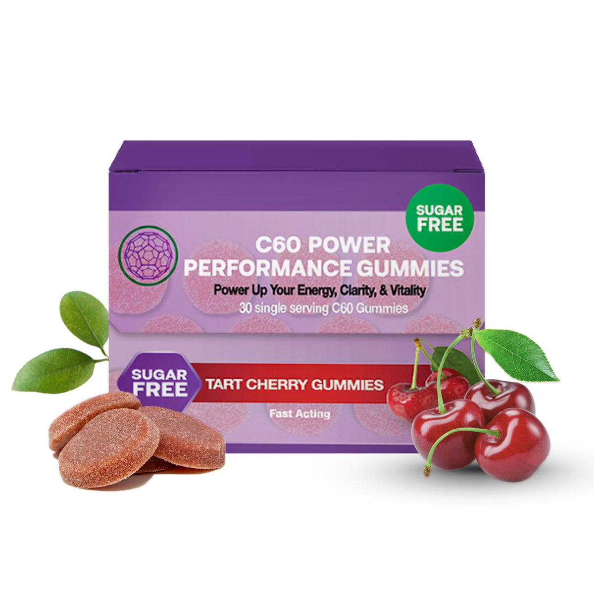 C60 Power Gummies Tart Cherry 30 Count – Sugar Free – Made in USA