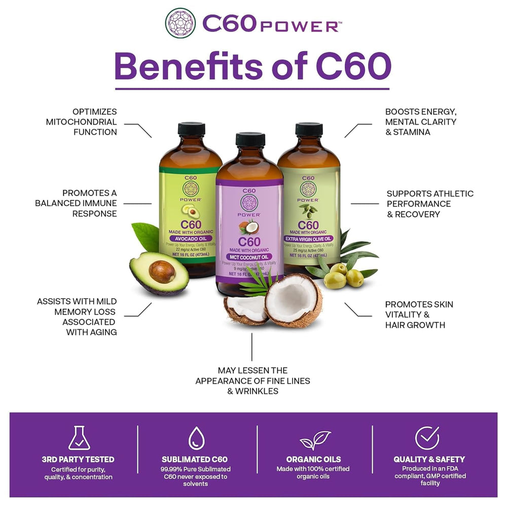 C60 Power packaging and 2 oz bottle label