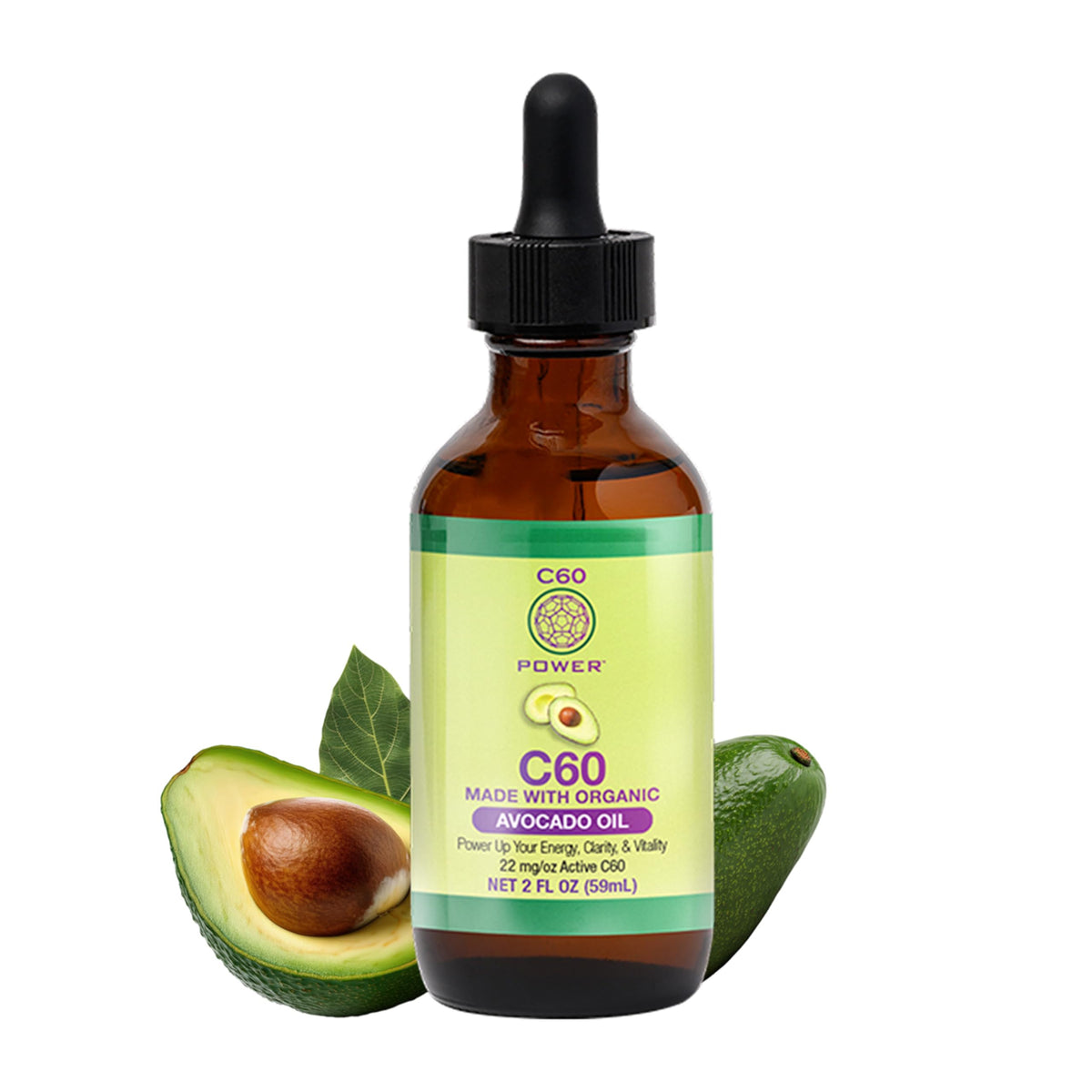 C60 Power in Organic Avocado Oil bottle, 2 fl oz