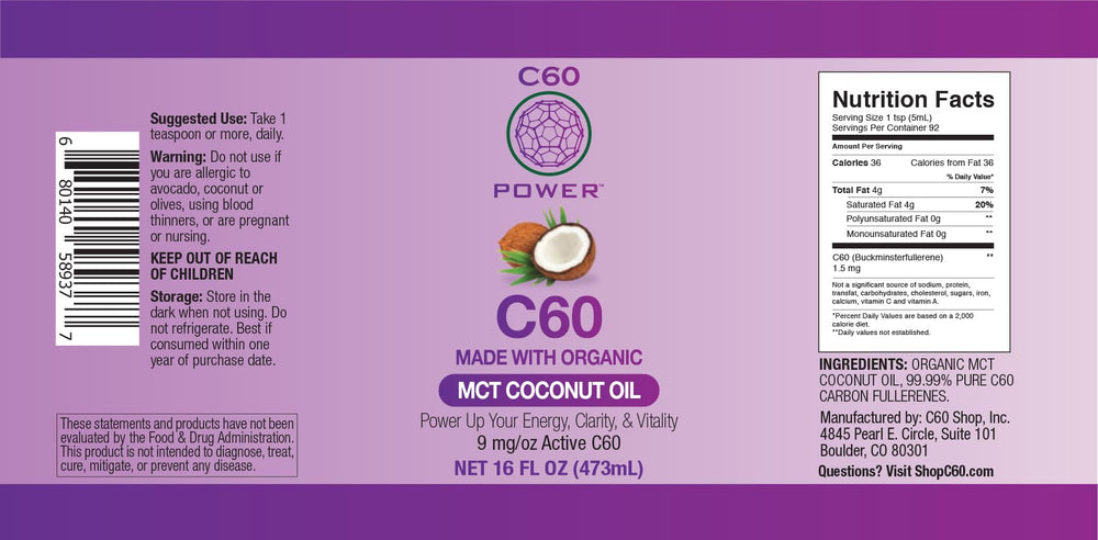 Front label of C60 Purple Power Organic MCT Coconut Oil