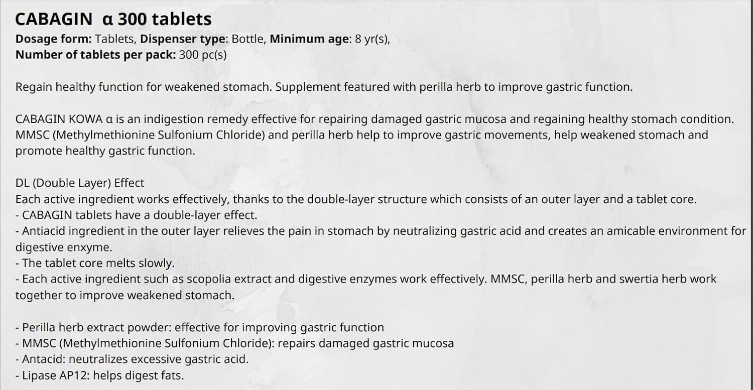 Close-up of Cabaginn α tablets for digestive support