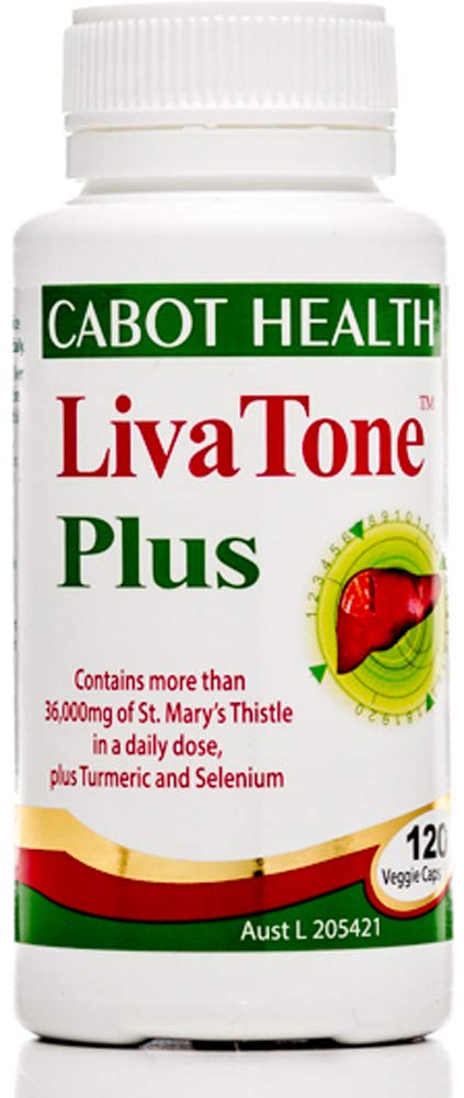 Bottle of Cabot Health LivaTone Plus with Turmeric 120 capsules