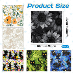 Cloths laid out showing different patterns - Sunflower and Black Cat