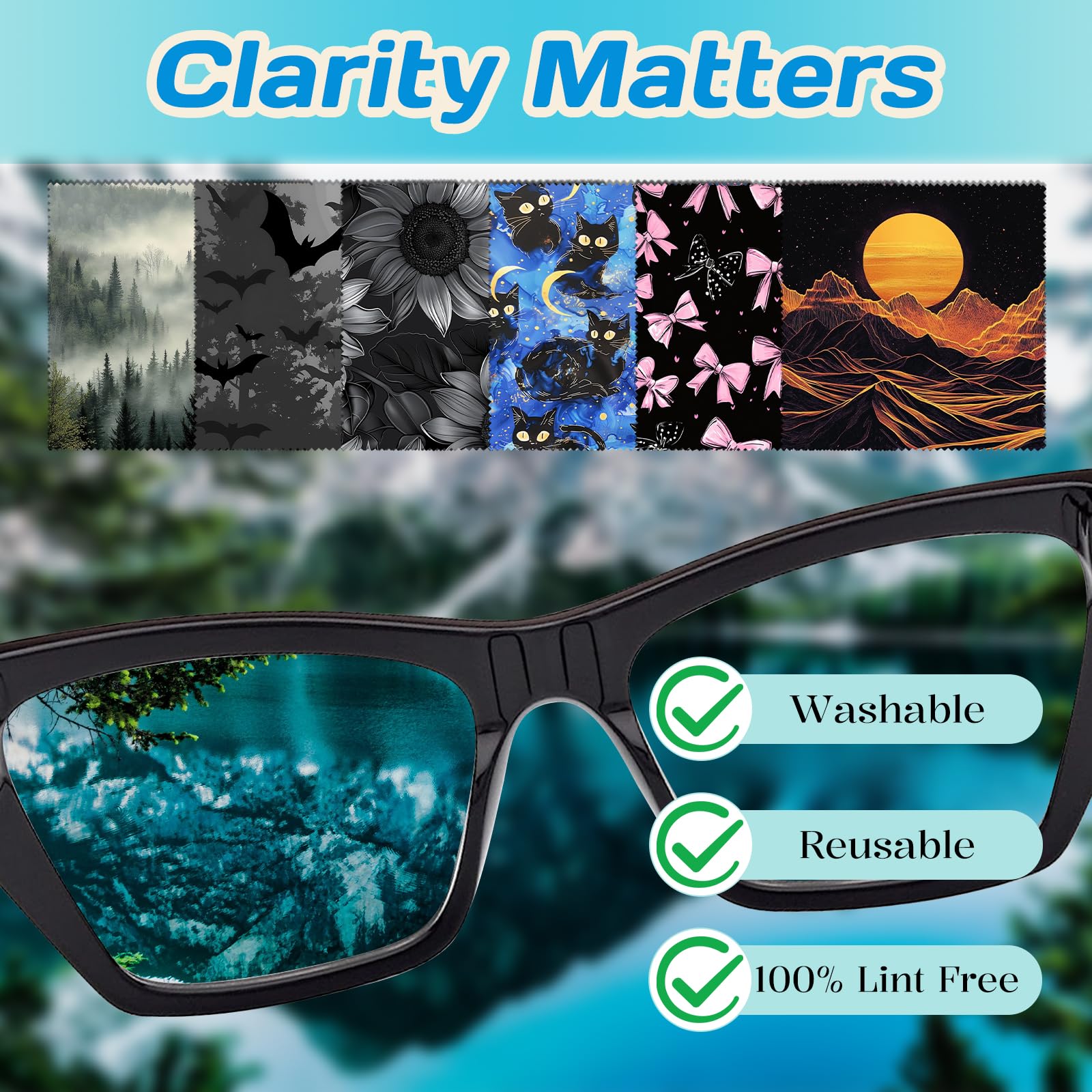 Six cloths with different patterns for eyeglasses and devices