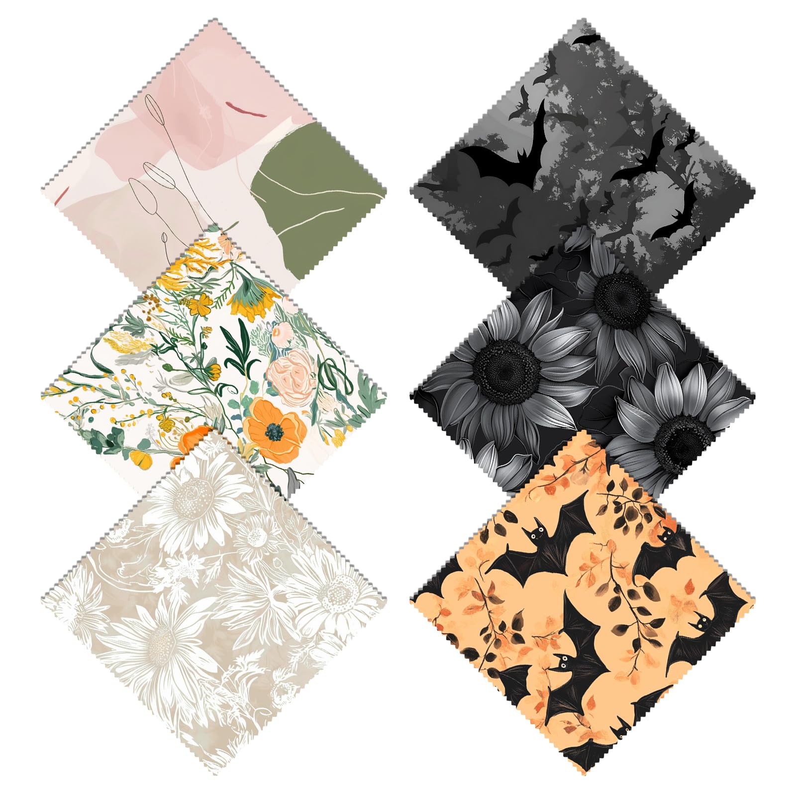 Six floral-patterned microfiber glasses cleaning cloths in a 6-pack