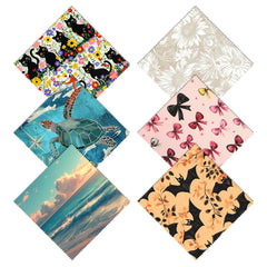 Set of six Cabreche microfiber glasses cleaning cloths with beach sea turtle pattern laid out