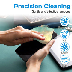 Cloths suitable for cleaning eyeglasses and phone screens in pocket-sized bundle