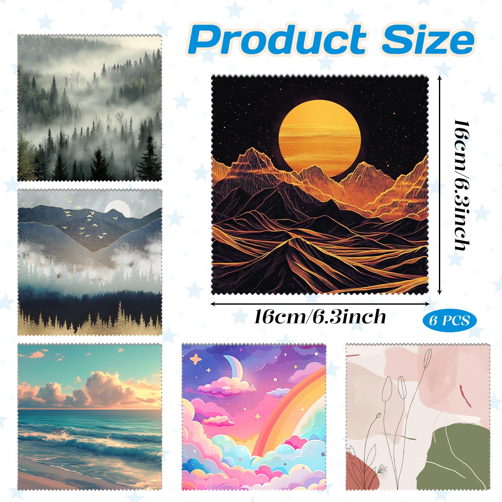 Microfiber eyeglass cloths with Forest Cloud pattern, reusable cleaning cloth