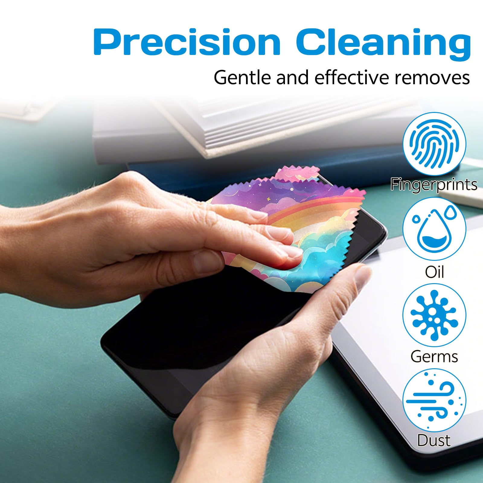 Six-pack travel-friendly glasses cleaning cloths in Forest Cloud design