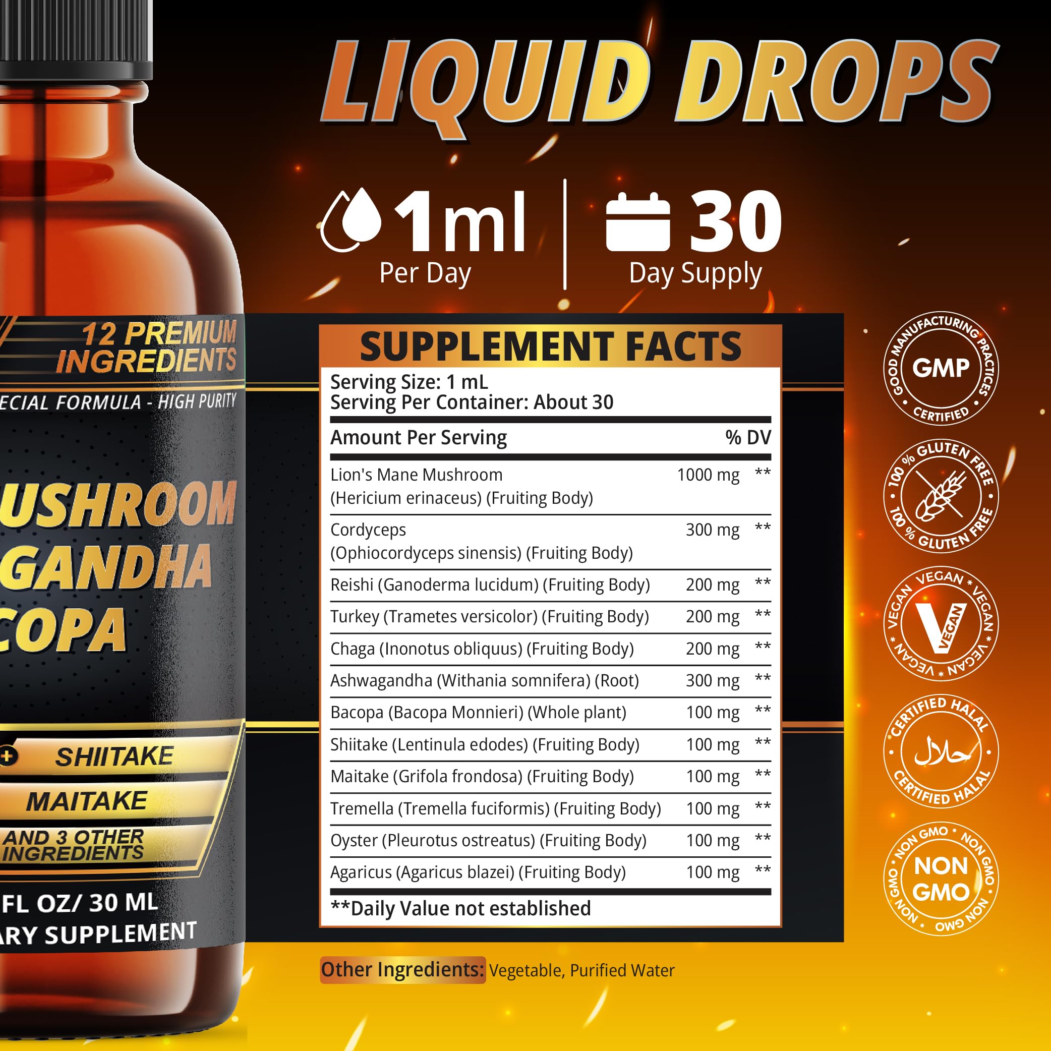 Close-up of Cadane 12in1 Liquid Drops bottle label