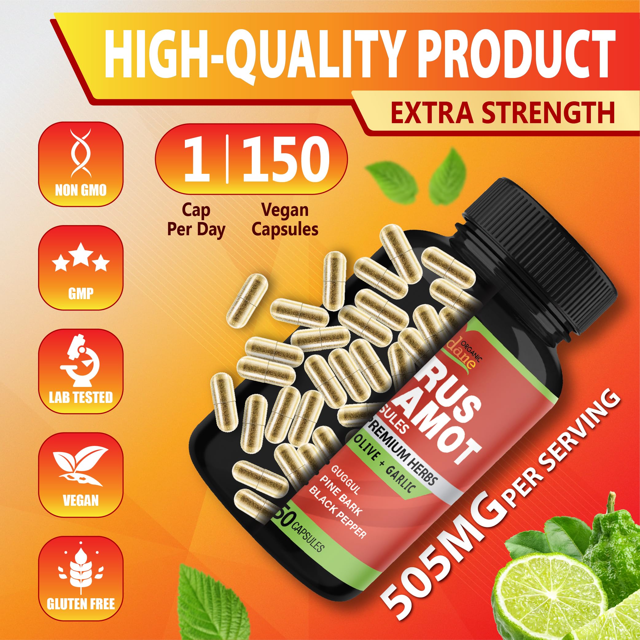 Assorted herbal ingredients used in Cadane Citrus Bergamot capsules