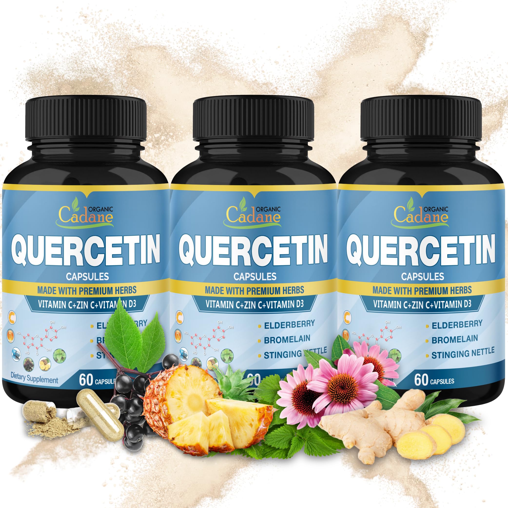 Cadane Quercetin Capsules bottle with 3-pack packaging