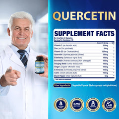 Close-up of Cadane Quercetin capsule bottle label