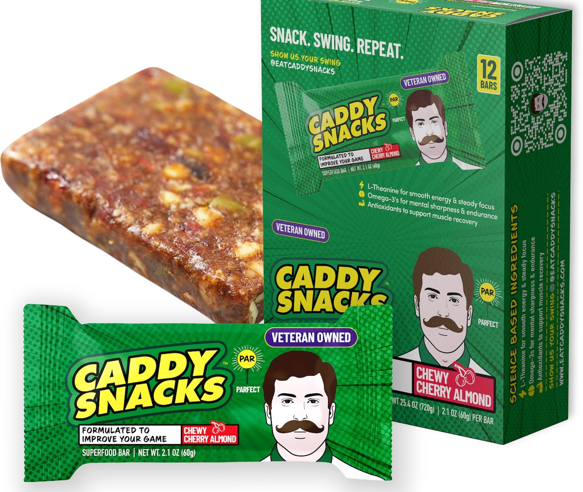 Chewy Cherry Almond Caddy Snacks bar on white background
