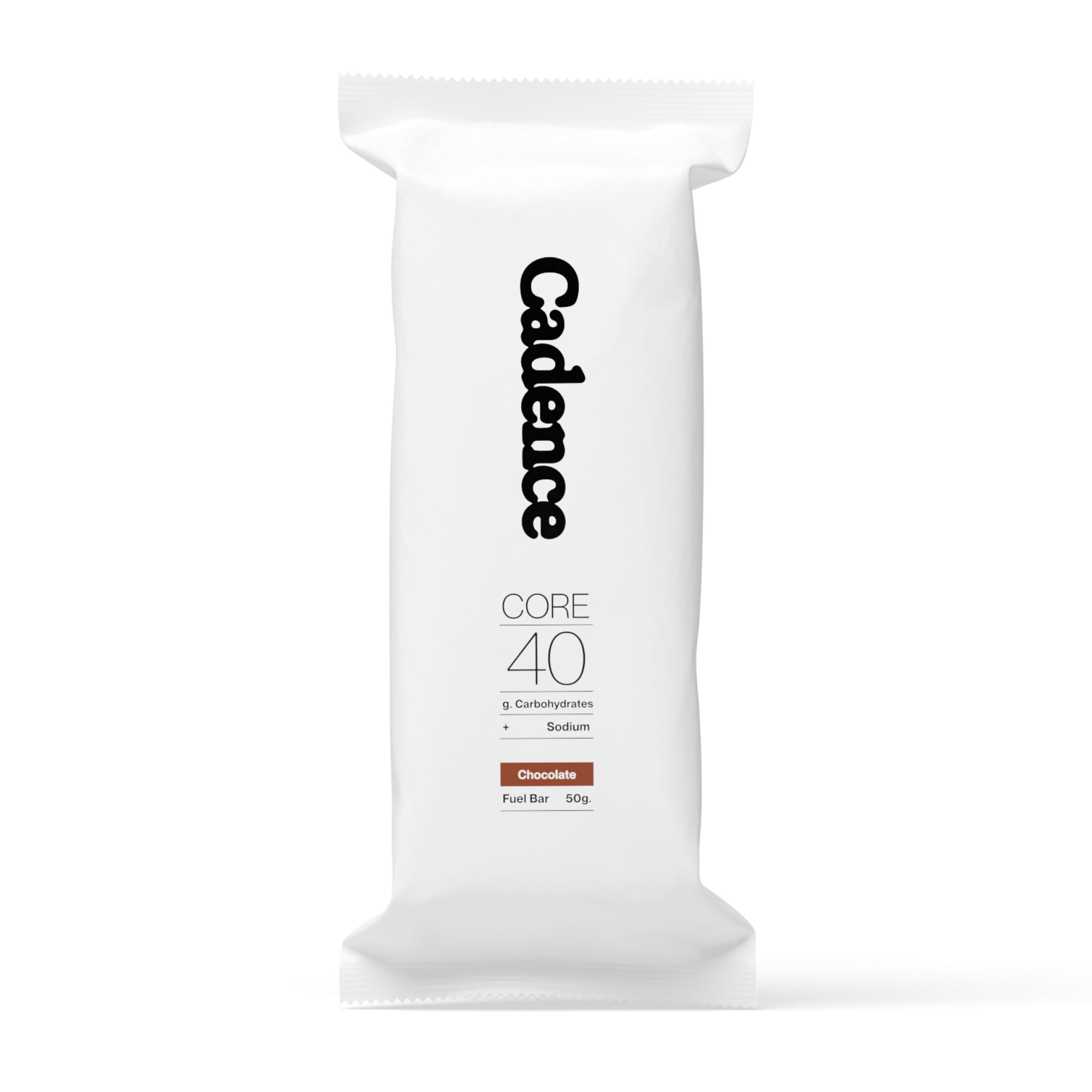 Cadence Chocolate Energy Bar packaging showcases case-size convenience for on-the-go endurance fueling.