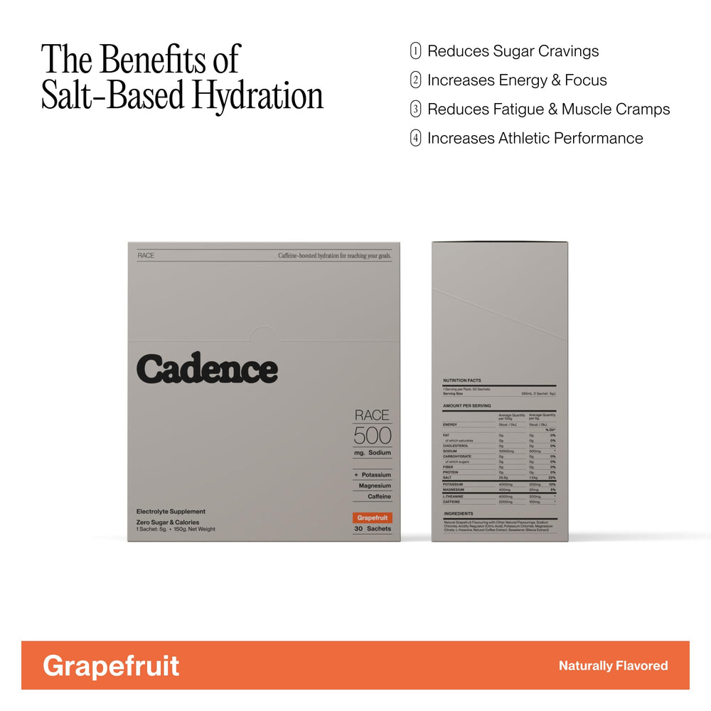 Cadence Race Grapefruit athlete training highlighting electrolyte balance and endurance support.