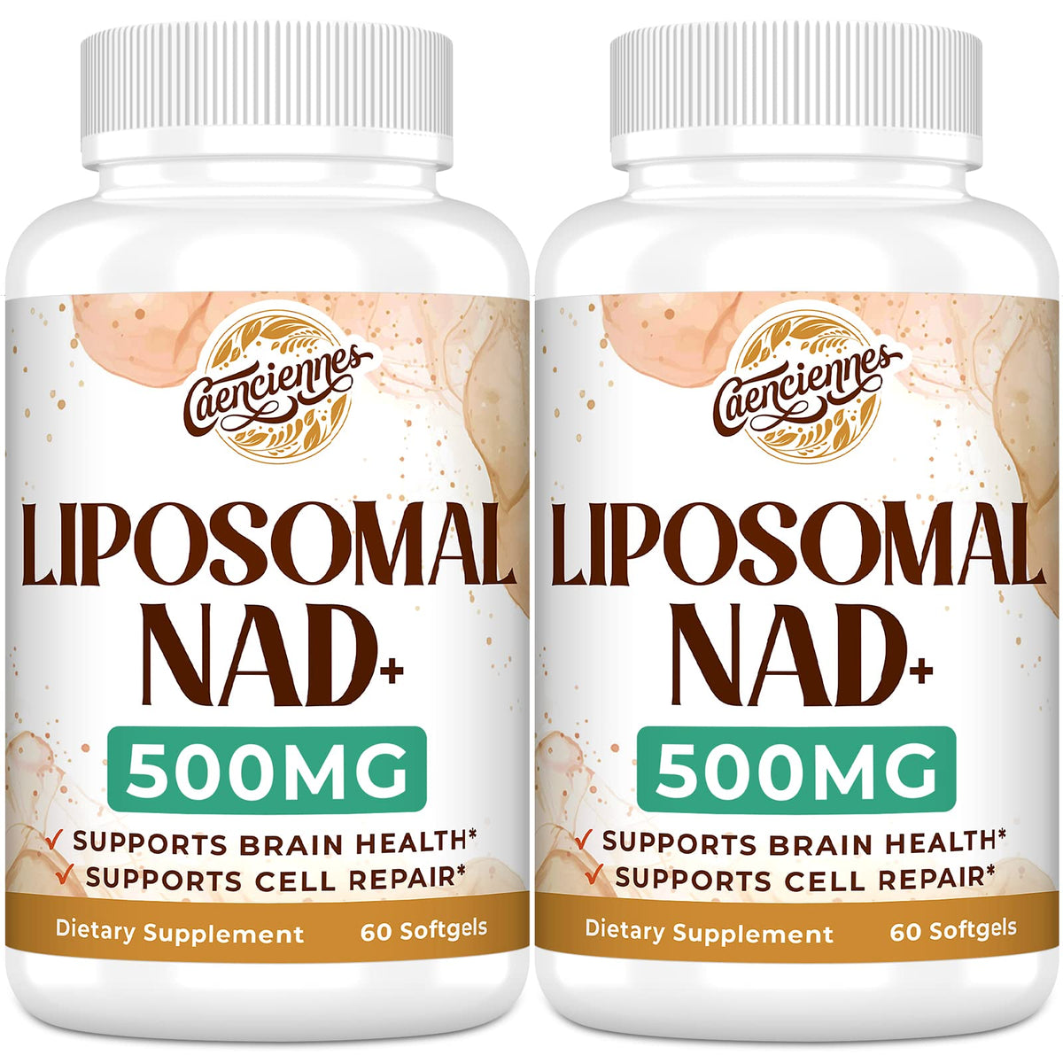 Caenciennes Liposomal NAD+ Plus bottle showing high-dose NAD+ for daily energy support