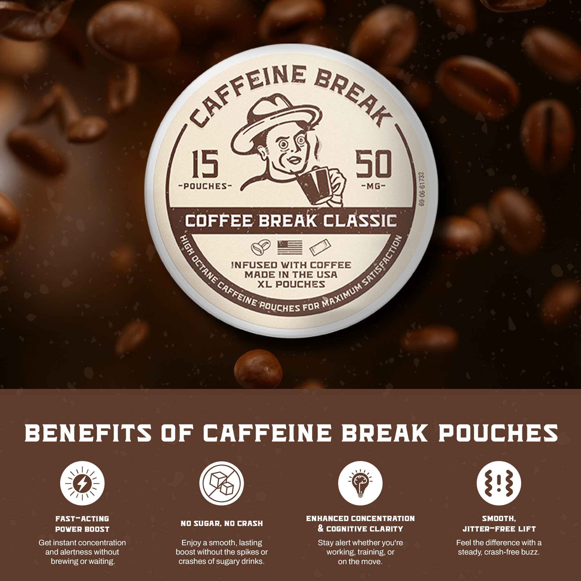 Caffeine Break Coffee Break energy boost image emphasizes jitter-free sustainment.
