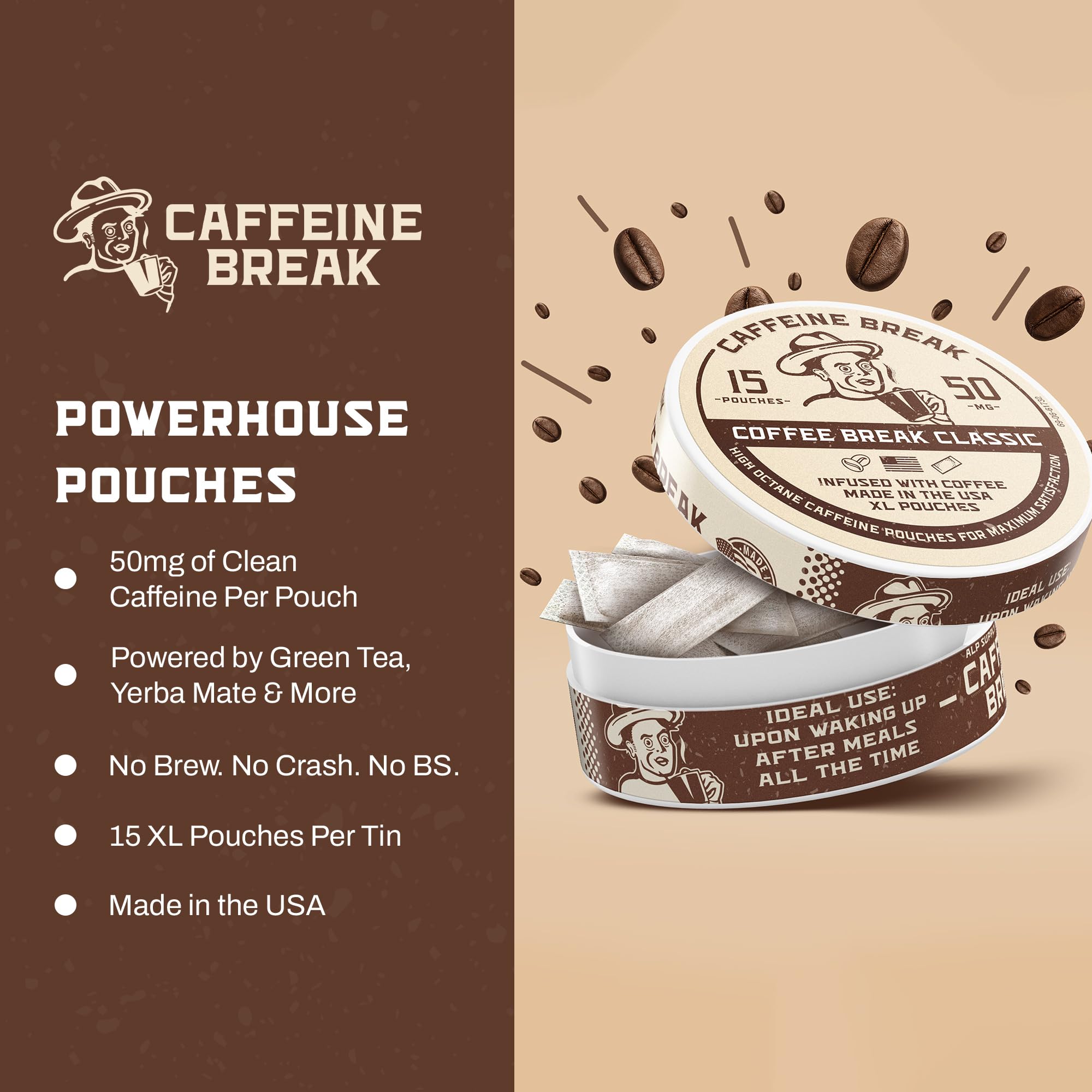 Caffeine Break Coffee Break Pouch in use demonstrates on-the-go focus and steady energy.