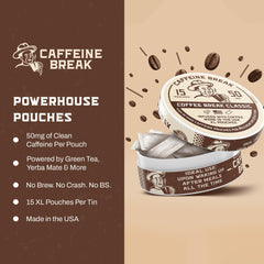 Caffeine Break Coffee Break Pouch in use demonstrates on-the-go focus and steady energy.