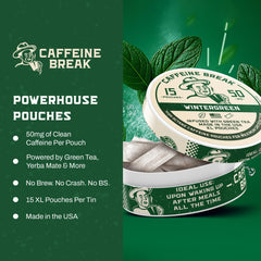 Caffeine Break Wintergreen tin front emphasizes US-made quality