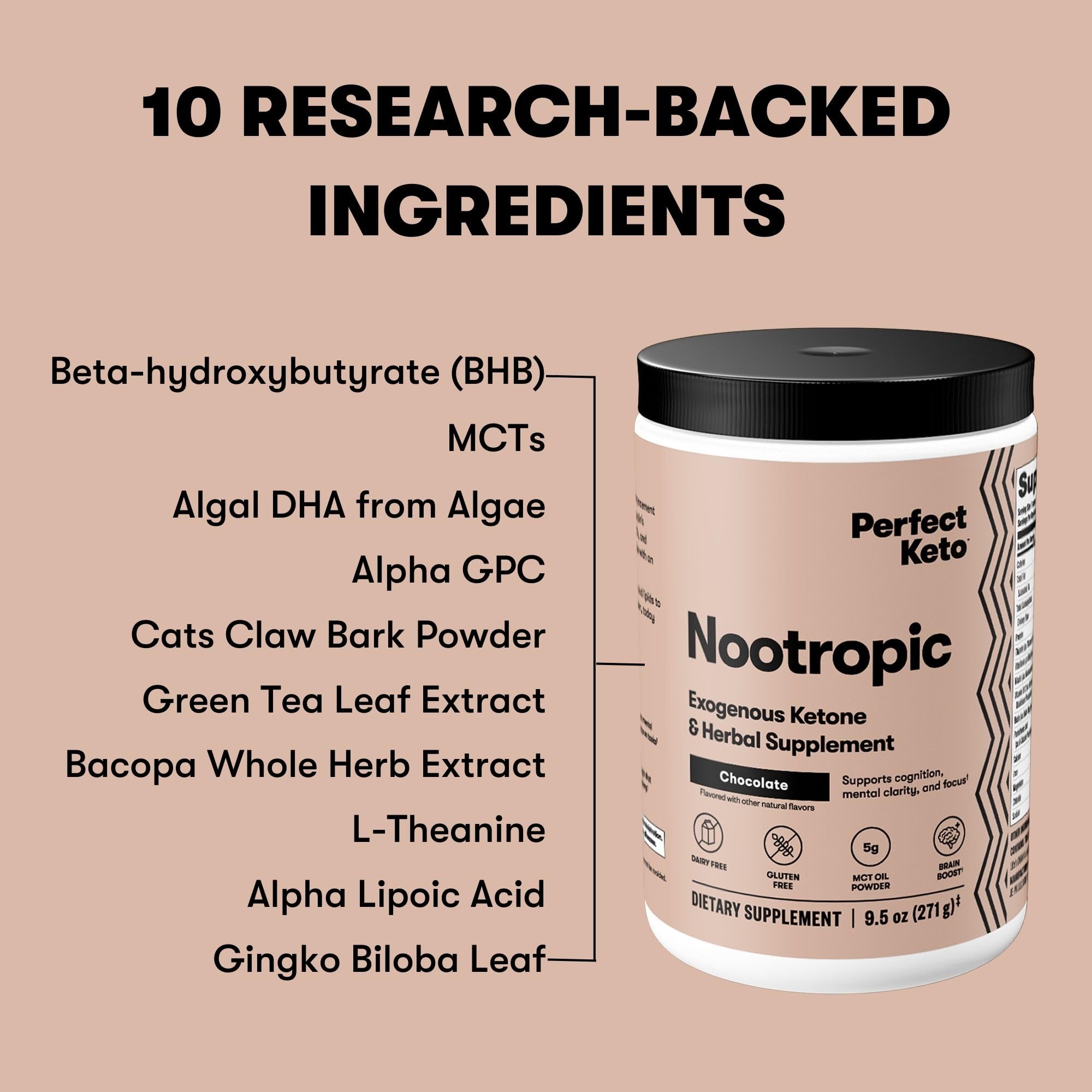 Caffeine-free energy powder mix for Keto Nootropic