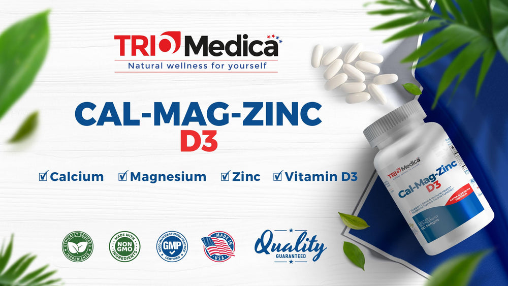Nutrition facts and ingredients label for Cal-Mag-Zinc D3