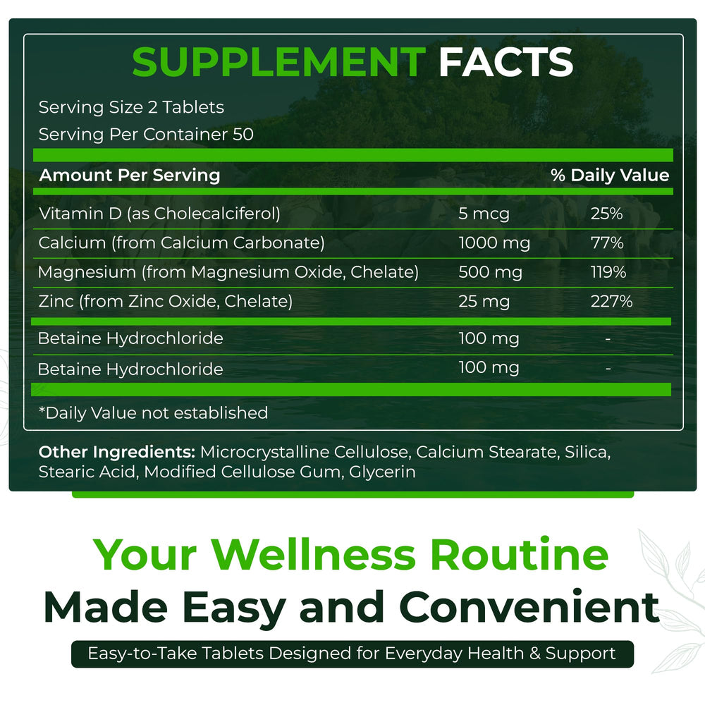 Close-up of calcium magnesium zinc tablets